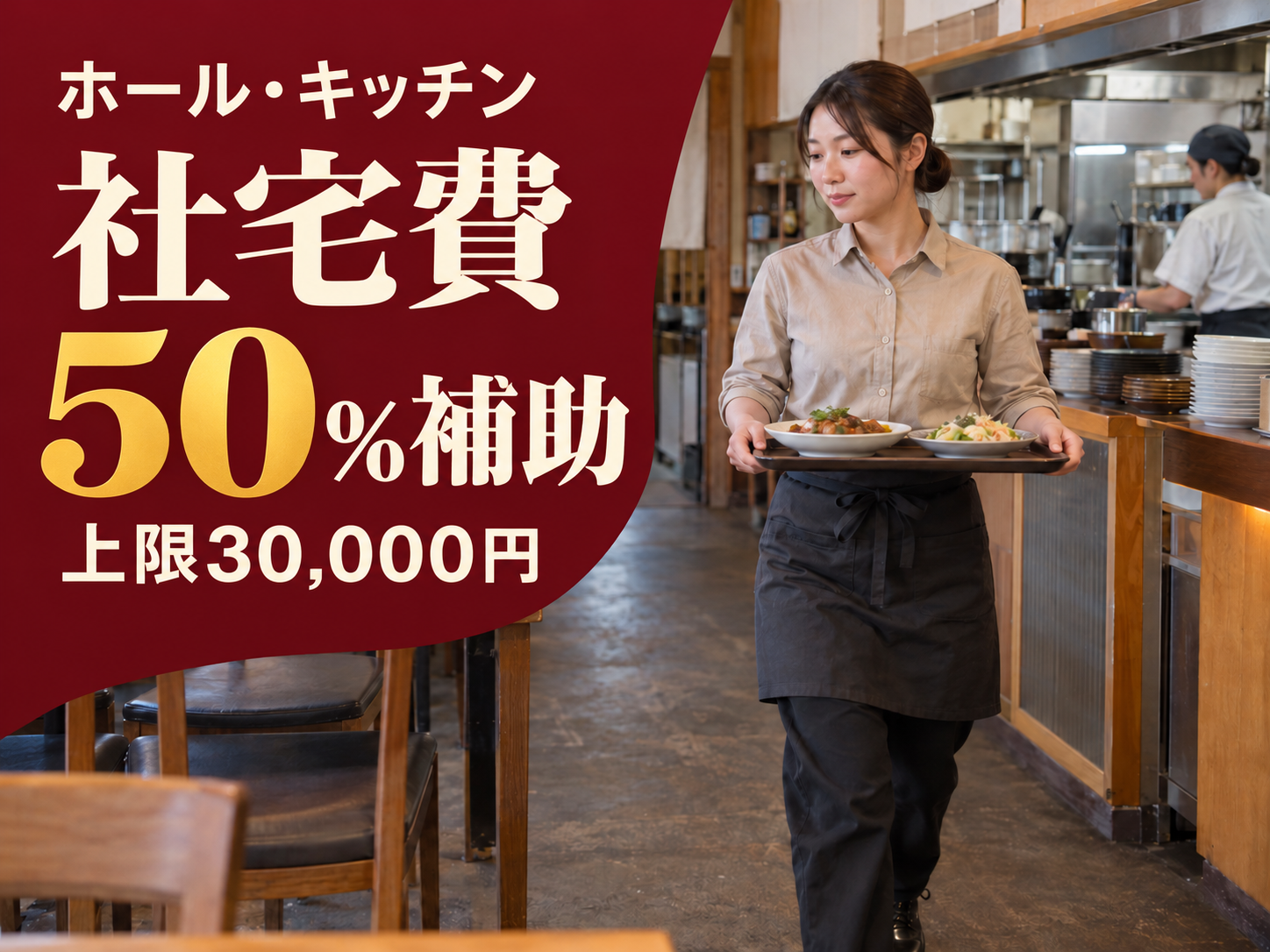 ホール・キッチン両方をこなす飲食スタッフ